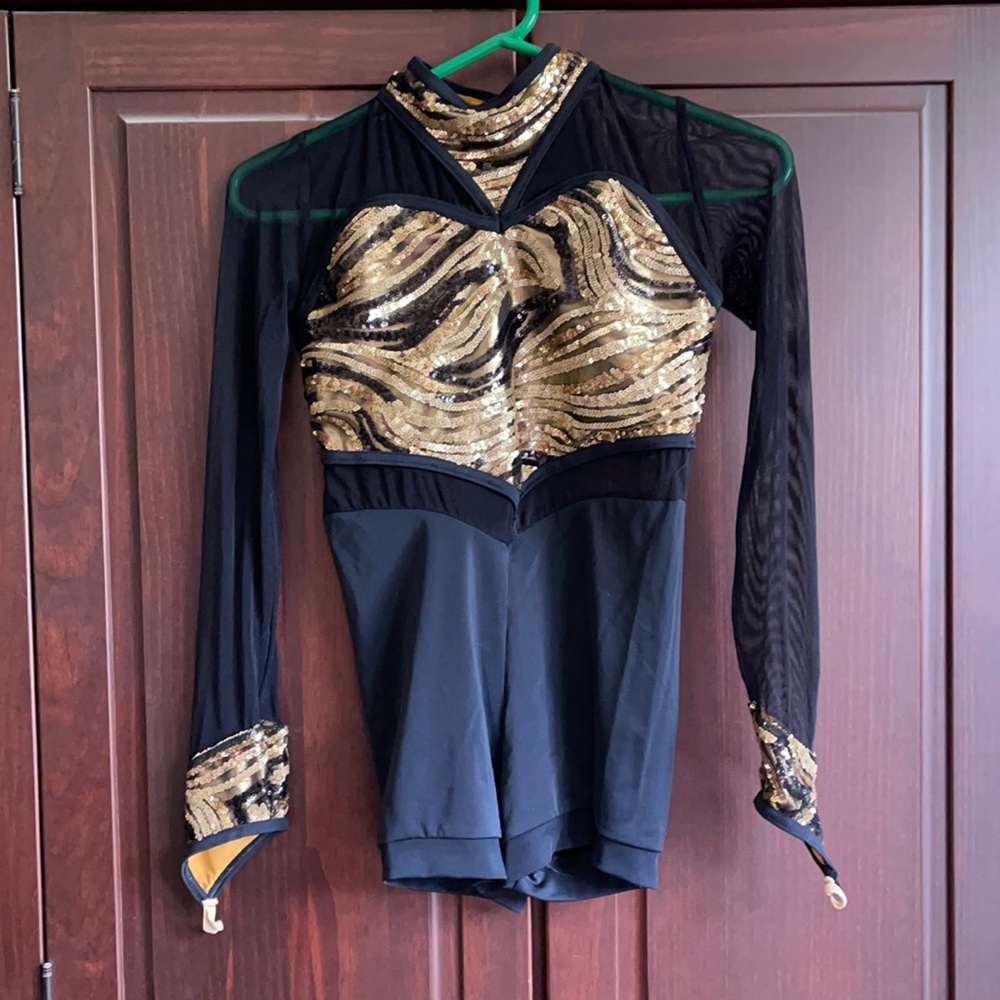 Black and Gold One Piece Dance Costume, M